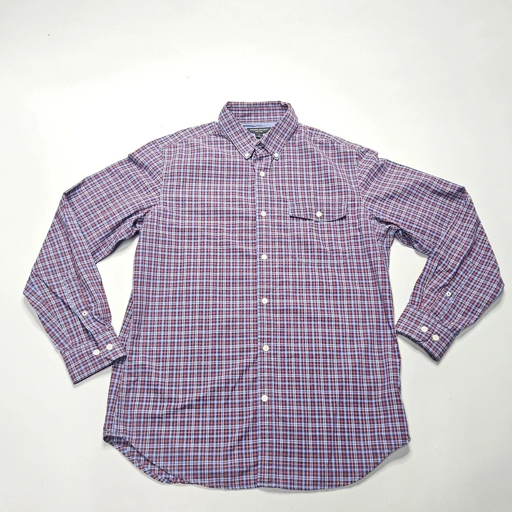Banana Republic Mens Large L Button Down Shirt Soft Wash Plaid Long Sleeve Blue